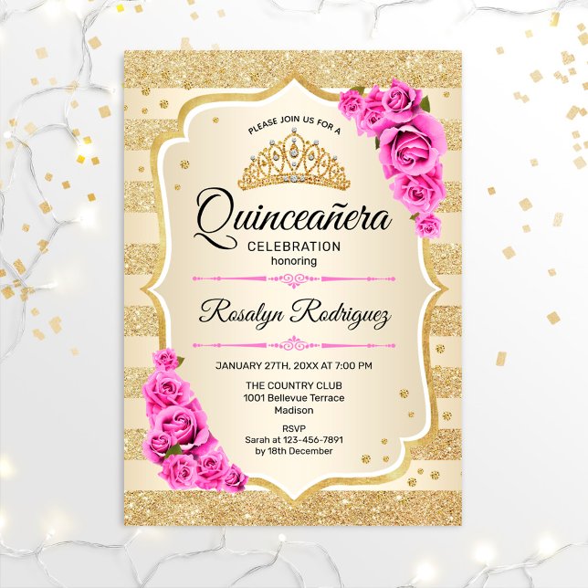 Quinceanera - Goldpastel Pink Einladung (Von Creator hochgeladen)