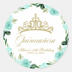 Quinceanera, Gott Glitzer Tiara Aquamarin Runder Aufkleber