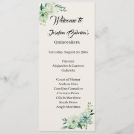 Quinceanera green floral double side program card programm