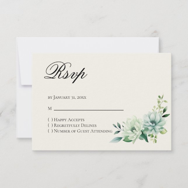Quinceanera Green floral Reply RSVP Card Karte (Vorderseite)