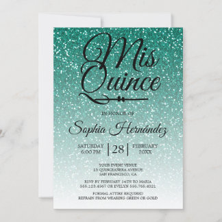 Quinceañera Green Glitzer 15. Geburtstag Einladung