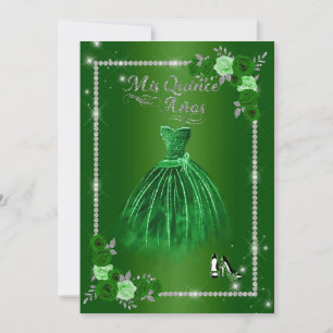 Quinceanera Green und Silver Floral Elegant Einladung
