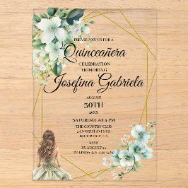 Quinceanera grüne Blumen Acryleinladungen