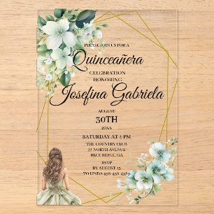 Quinceanera grüne Blumen Acryleinladungen