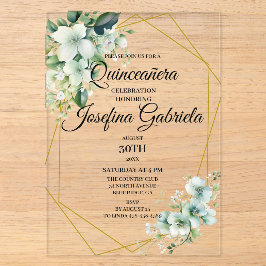 Quinceanera grüne Blumen Acryleinladungen