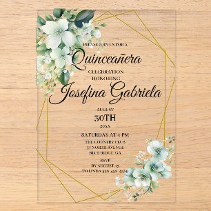 Quinceanera grüne Blumen Acryleinladungen