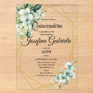 Quinceanera grüne Blumen Acryleinladungen