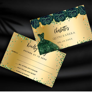 Quinceanera grünen Kleid Blume Gold RSVP Karte