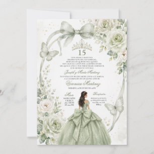 Quinceañera Grüner Kleid 15 Jahre Prinzessin Tiara Einladung