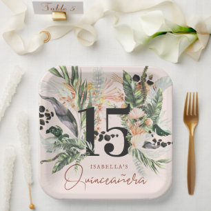 Quinceañera Grünpflanzen & Terrakotta-Dschungel Pappteller