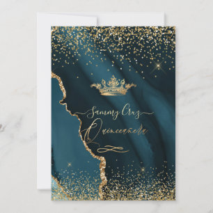Quinceanera H2 Aquamarin Agate Imitate Goldstaub  Einladung