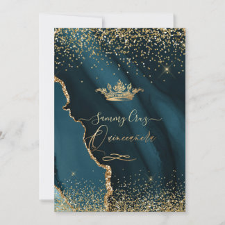 Quinceanera H2 Aquamarin Agate Imitats Goldstaub Einladung