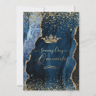 Quinceanera H2 Blue Agate Imitate Gold Dust Einladung