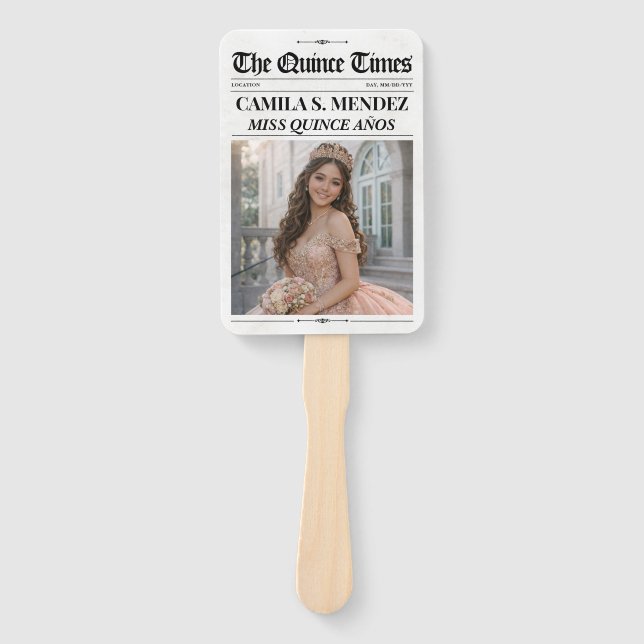 Quinceañera Hand Fans, 15th Birthday Newspaper Fächer (Vorderseite)