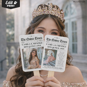 Quinceañera-Handfächer, 15. Geburtstagszeitung Fächer