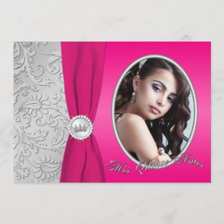 Quinceanera| Heiß rosa und Silber| Foto Einladung