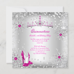 Quinceanera Heißrosa Silbernes Winterwunderland Einladung