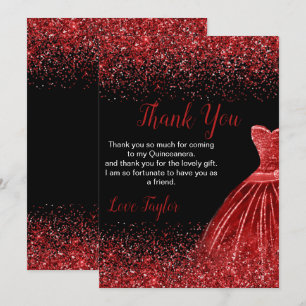 Quinceanera Helles rotes Kleid Faux Glitter Dankeskarte