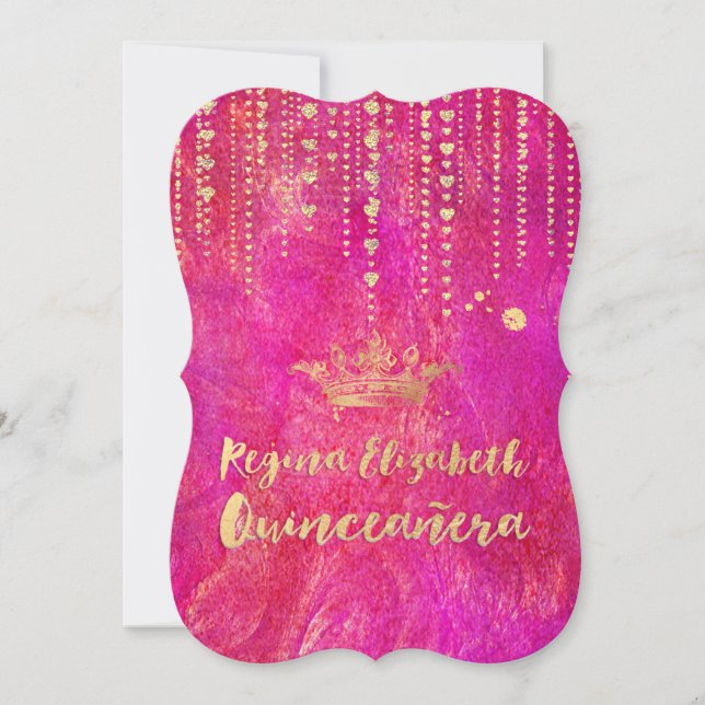 Quinceanera/Herzstränge/Prinzessin/Krone Einladung (Vorderseite)