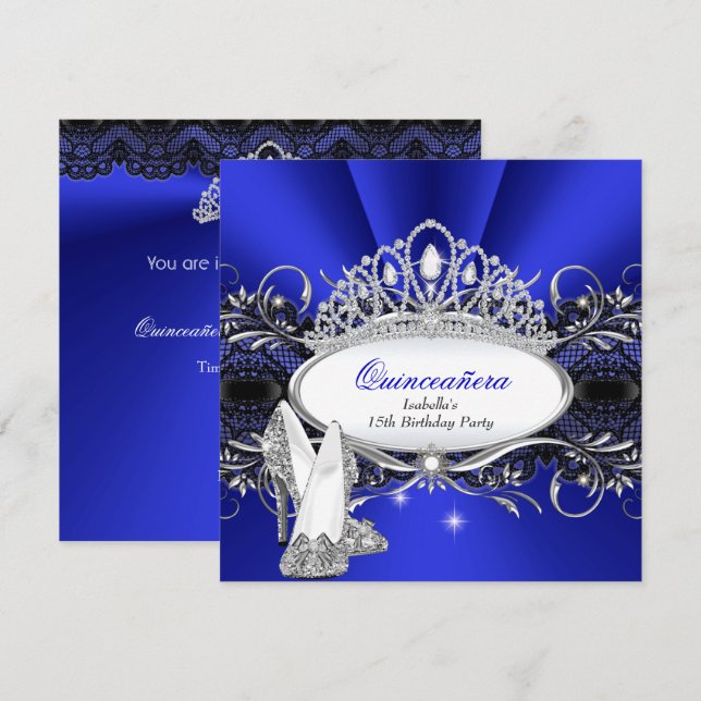 QUINCEANERA High Heels Royal Blue Diamond Tiara Einladung (Vorne/Hinten)