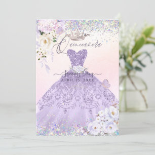 Quinceanera Holografischer Traum Staubpurpur Kleid Einladung