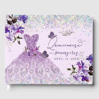 Quinceanera Holographic Glitzer Lila Platterbsen Gästebuch