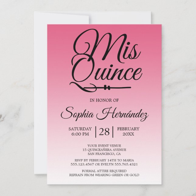 Quinceañera Hot Pink 15. Geburtstag Einladung (Vorderseite)