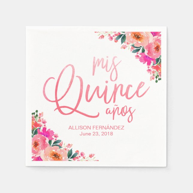Quinceanera Hot Pink Aquarell Napkins Serviette (Vorderseite)