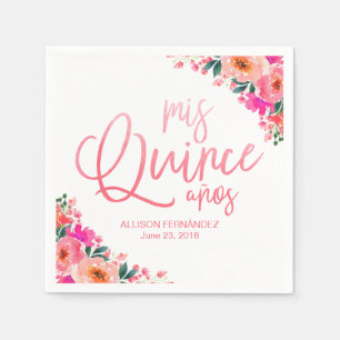Quinceanera Hot Pink Wasserfarbe Florale Serviette