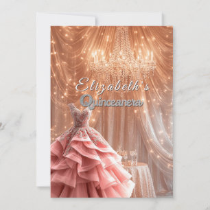 Quinceanera Hübsches Rosa Kleid Kronleuchterkrone  Einladung