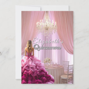 Quinceanera Hübsches Rosa Kleid Kronleuchterkrone Einladung