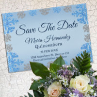 Quinceañera Ice Blue Silver Winter Schneeflocke