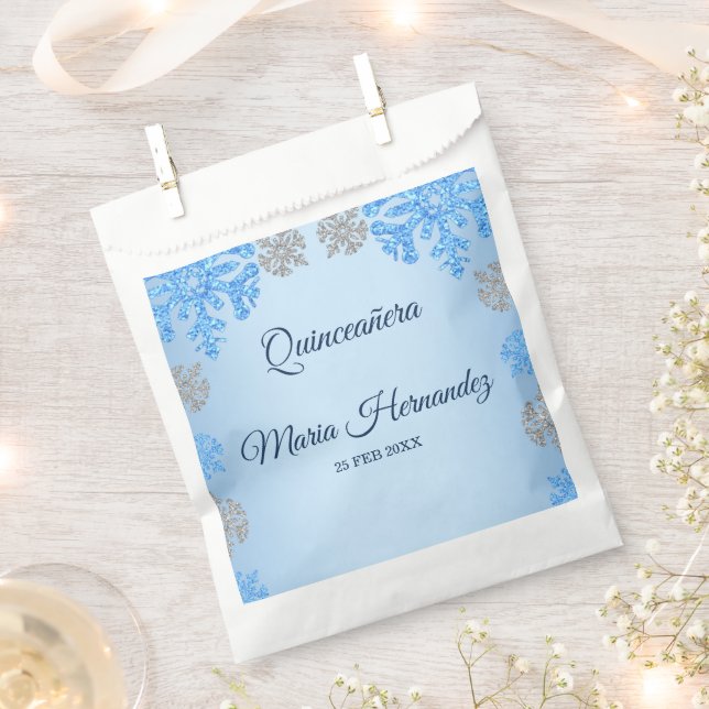 Quinceañera Ice Blue Silver Winter Schneeflocke Geschenktütchen (Ausgeschnitten)