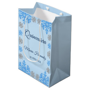 Quinceañera Ice Blue Silver Winter Schneeflocke Mittlere Geschenktüte