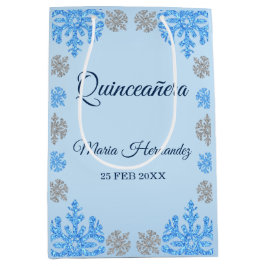 Quinceañera Ice Blue Silver Winter Schneeflocke Mittlere Geschenktüte