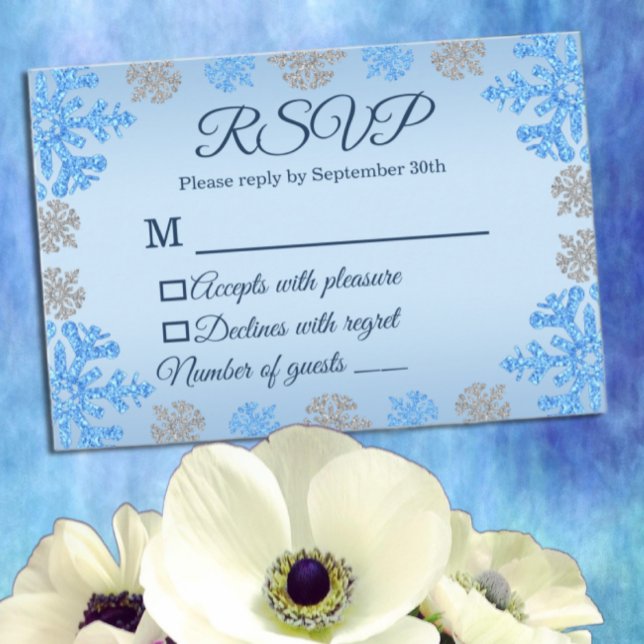 Quinceañera Ice Blue Silver Winter Schneeflocke RSVP Karte (Von Creator hochgeladen)