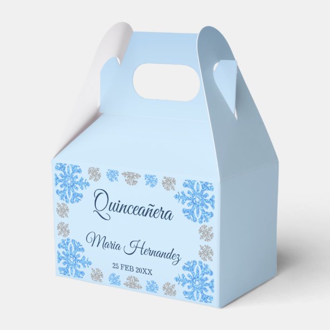 Quinceañera Ice Blue Silver Winter Snowflake Geschenkschachtel (Vorderseite)