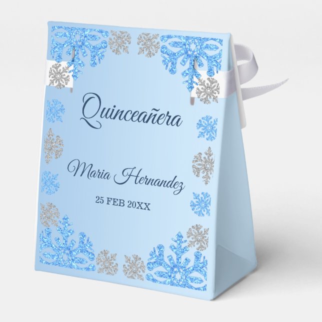 Quinceañera Ice Blue Silver Winter Snowflake Geschenkschachtel (Rückseite)