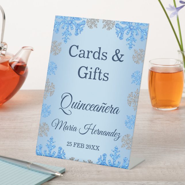 Quinceañera Ice Blue Silver Winter Snowflake Sockelschild (In Situ)
