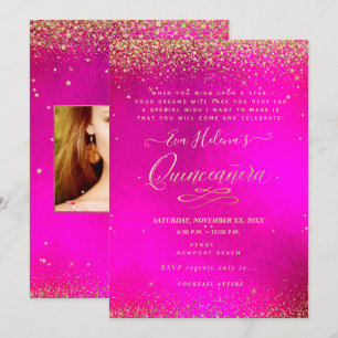 Quinceañera, Im Stern geschrieben, Hot PInk Einladung