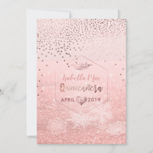 Quinceanera/Imitats Rose Gold Confetti+Snow Bokeh Einladung