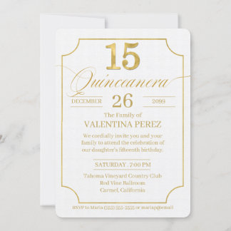 Quinceanera in Gold English Language mit Foto Einladung