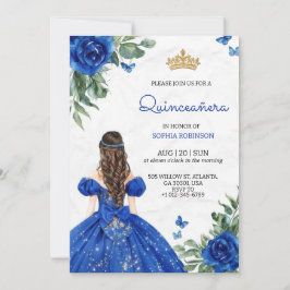 Quinceanera Invitation a girl wearing blue gown Einladung