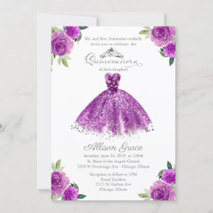 Quinceanera Invitation Bilingue Purple Blush Gown