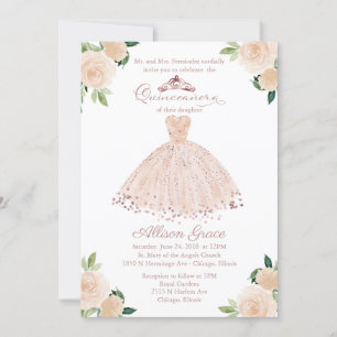 Quinceanera Invitation Bilingue Rose Blush Gown