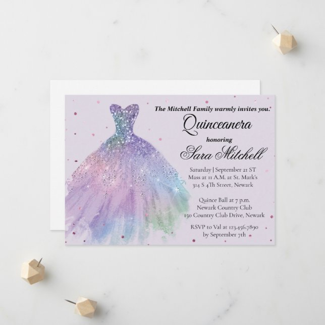 Quinceanera Invitation, Birthday Invite for sweet Ankündigung (Vorderseite/Rückseite Beispiel)