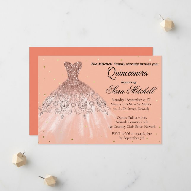 Quinceanera Invitation, Birthday Invite for sweet Ankündigung (Vorderseite/Rückseite Beispiel)