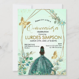 Quinceañera invitation Butterfly Green & Gold Einladung