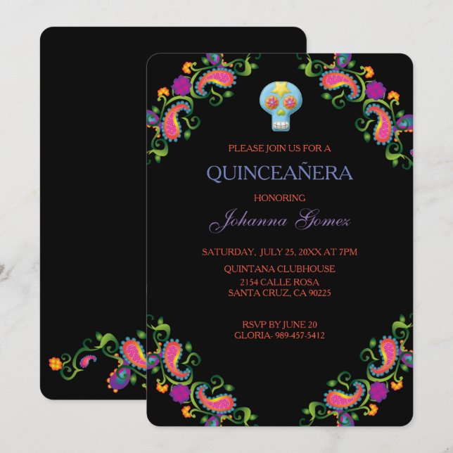 QUINCEAÑERA INVITATION DIA DE LOS MUERTOS EINLADUNG (Vorne/Hinten)