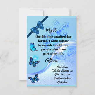 Quinceanera invitation digital butterfly blue einladung